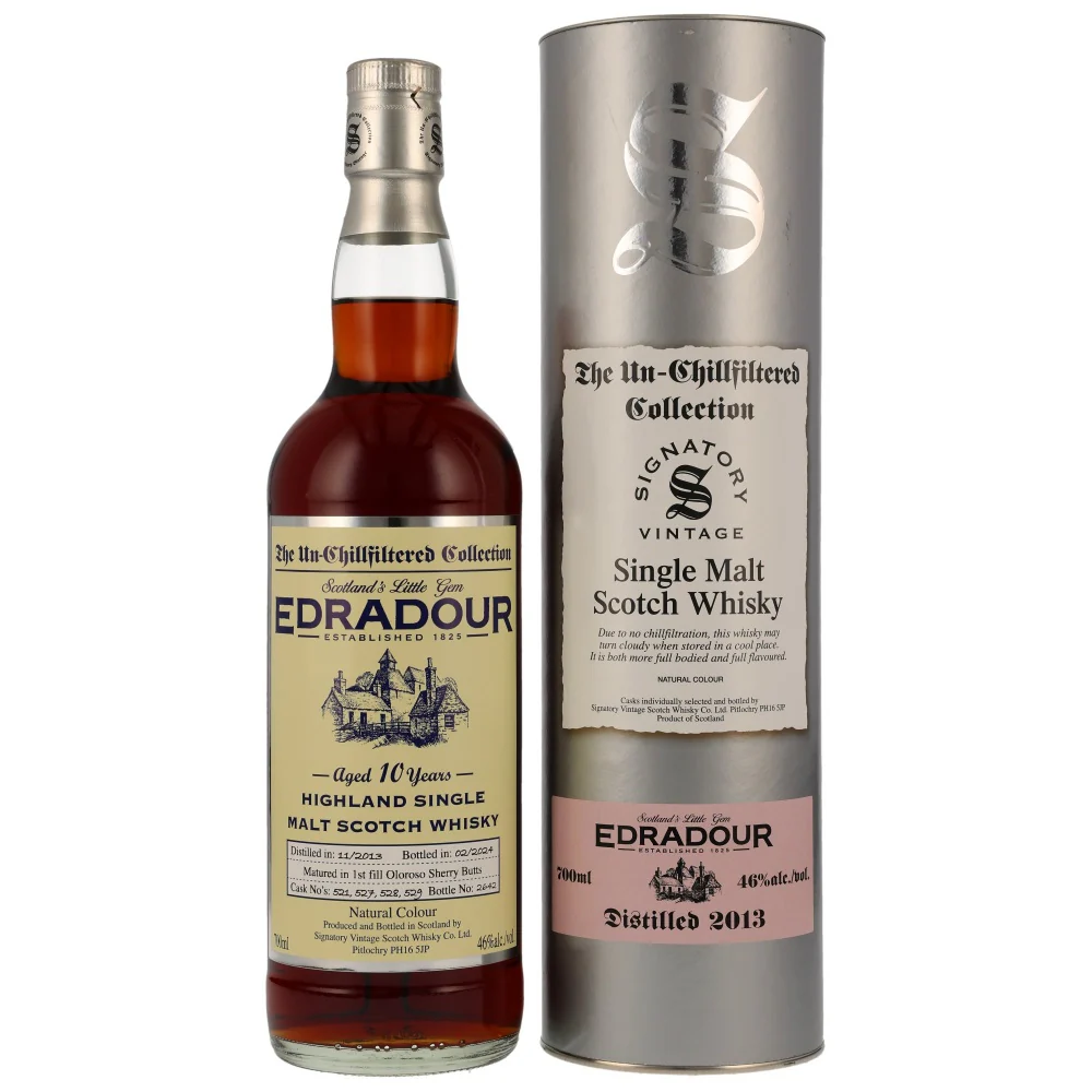 Edradour 10 Jahre 2013/2024 Un-Chillfiltered Collection #521,527,528,529 46% 0,7l
