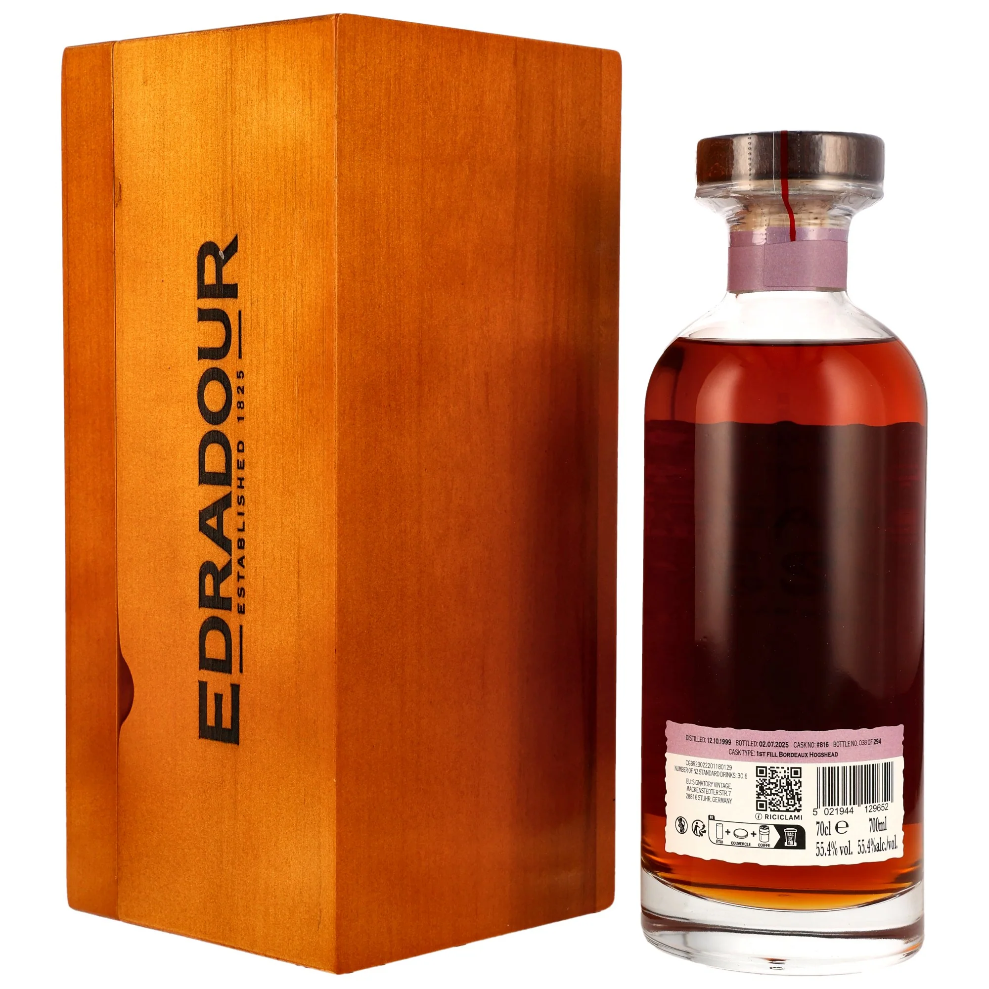 Edradour 25 Jahre 1999/2025 1st Fill Bordeaux Cask #816 200th Aniversary 55,4% 0,7l - Image 2