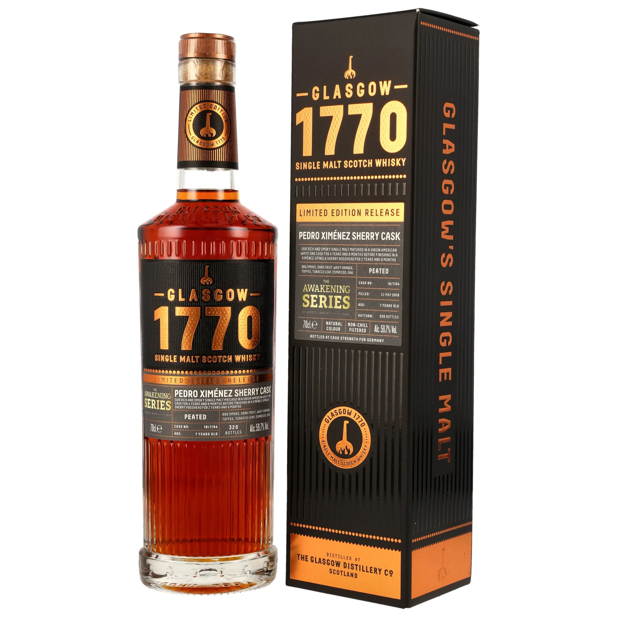 Glasgow 1770 7 Jahre 2018/2025 PX Cask #18/1194 Peated Awakening Series 59,7% 0,7l