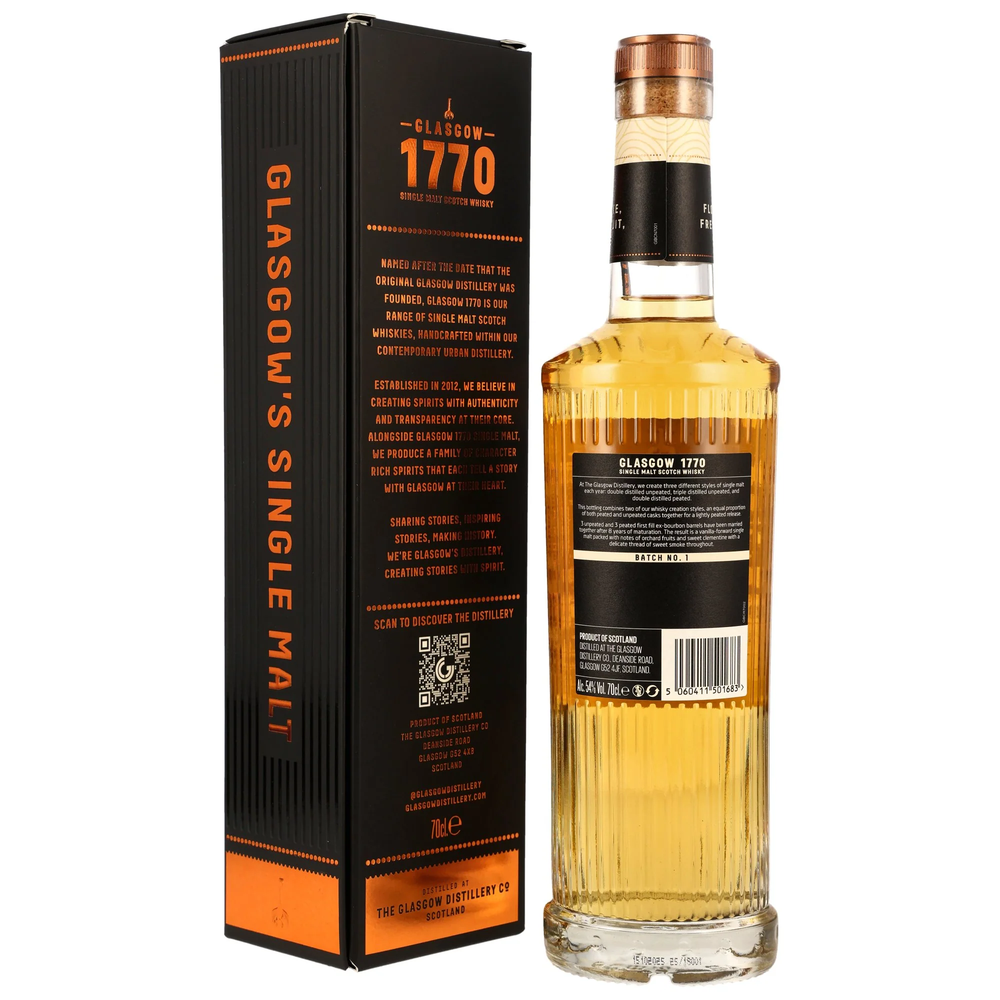 Glasgow 1770 8 Jahre 2017/2025 1st Fill Bourbon Casks Lightly Peated 54% 0,7l - Image 2