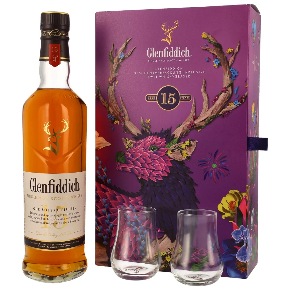 Glenfiddich 15 Jahre Geschenkverpackung 40% 0,7l + 2 Gläser