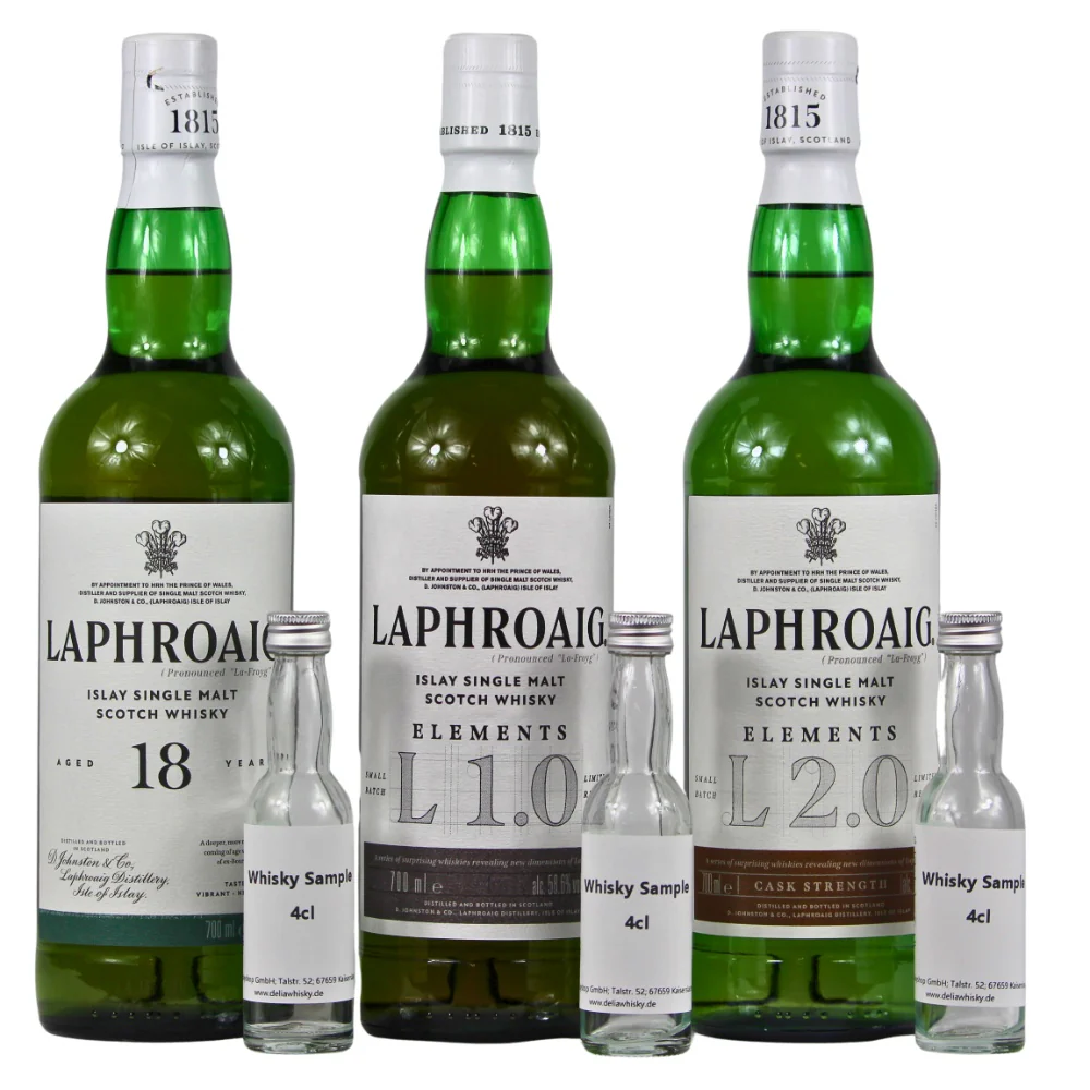 Laphroaig 18 + Elements L 1&2 Sampleset ~55,4% 3x4cl