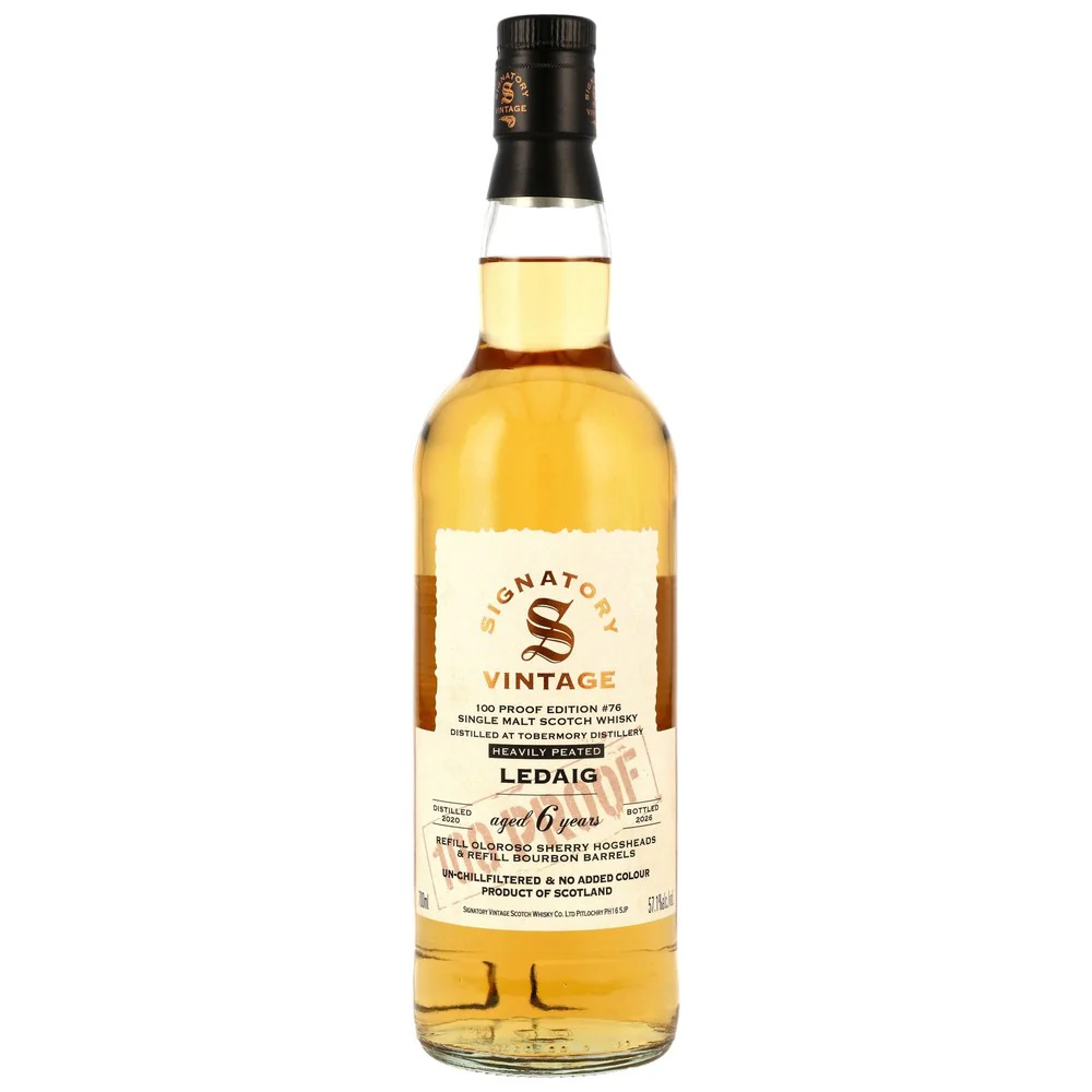 Ledaig 6 Jahre 2020/2026 - Refill Oloroso Sherry & Bourbon Casks - Signatory 100 PROOF Edition #76 57,1% 0,7l