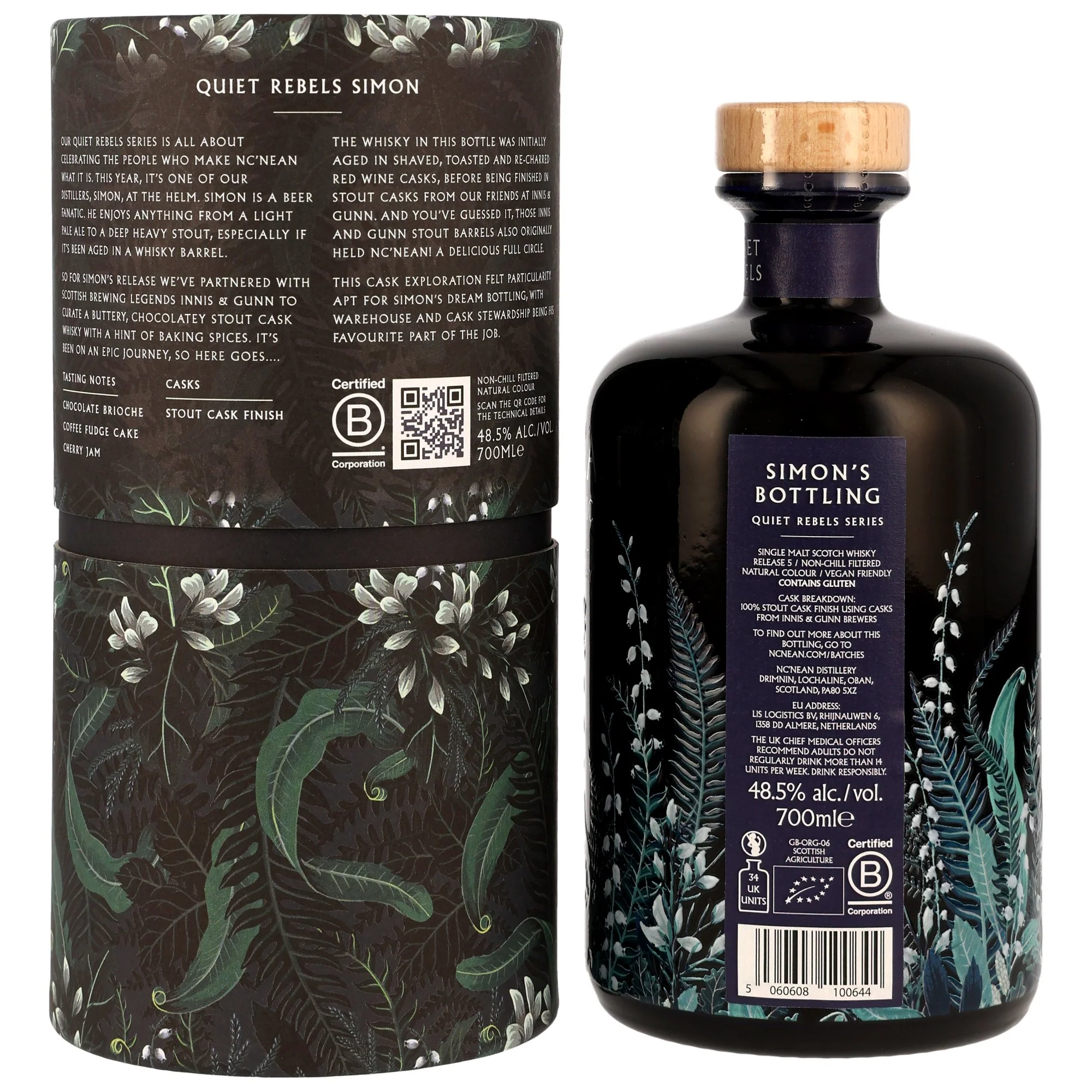 Nc'nean Organic Single Malt Stout Cask Finish Quiet Rebels: Simon 48,5% 0,7l - Image 2