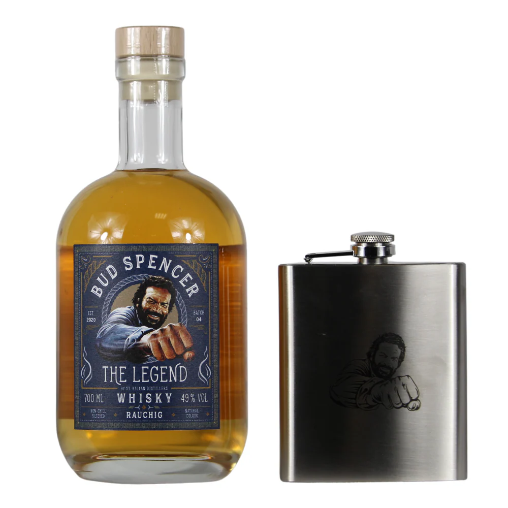 St.Kilian Bud Spencer The Legend Geschenkset mit Flachmann (Rauchig) 49% 0,7l
