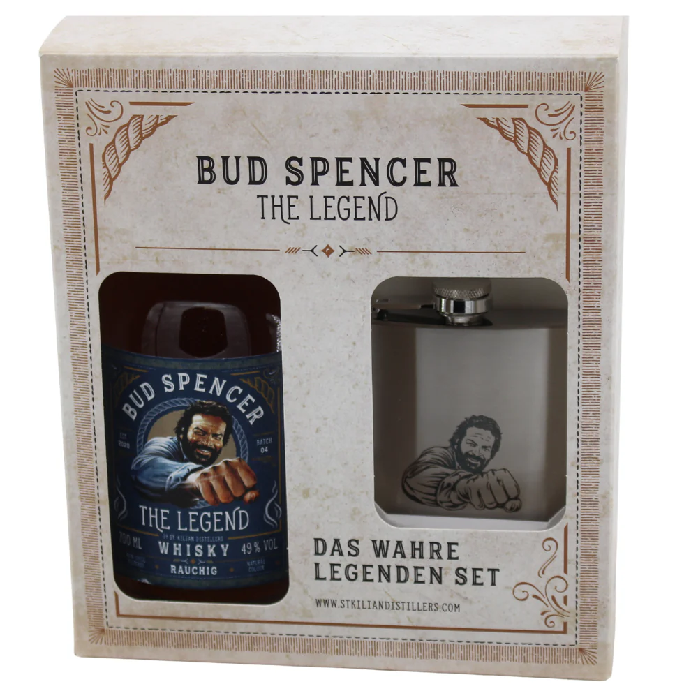 St.Kilian Bud Spencer The Legend Geschenkset mit Flachmann (Rauchig) 49% 0,7l - Image 2